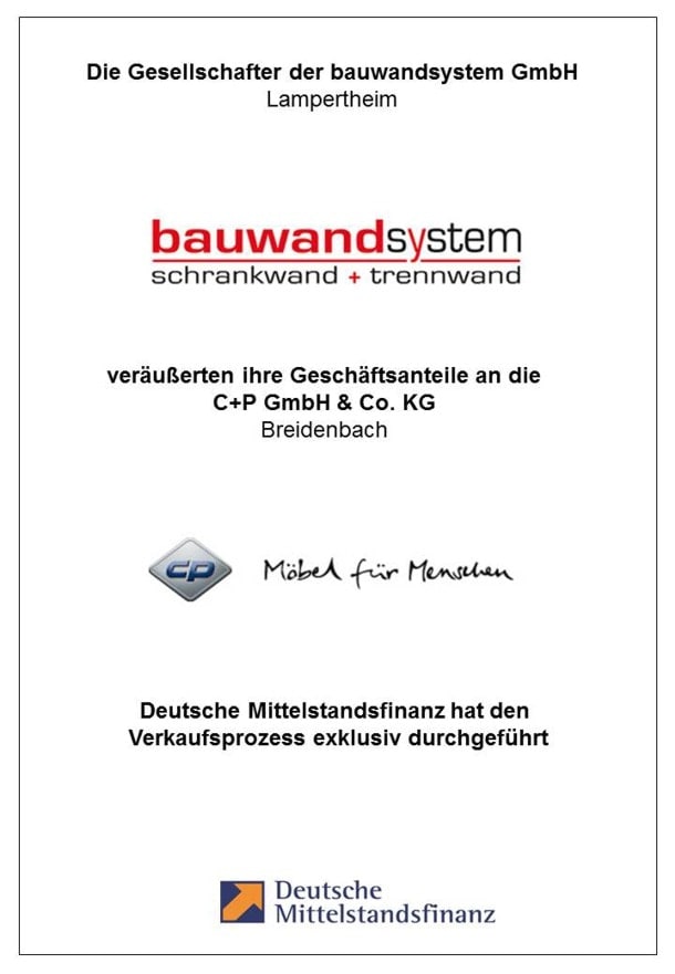 Referenz bauwandsystem GmbH Verkaufsprozess Deutsche Mittelstandsfinanz DMFIN